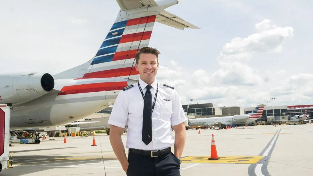 Airline pilot in the flight deck